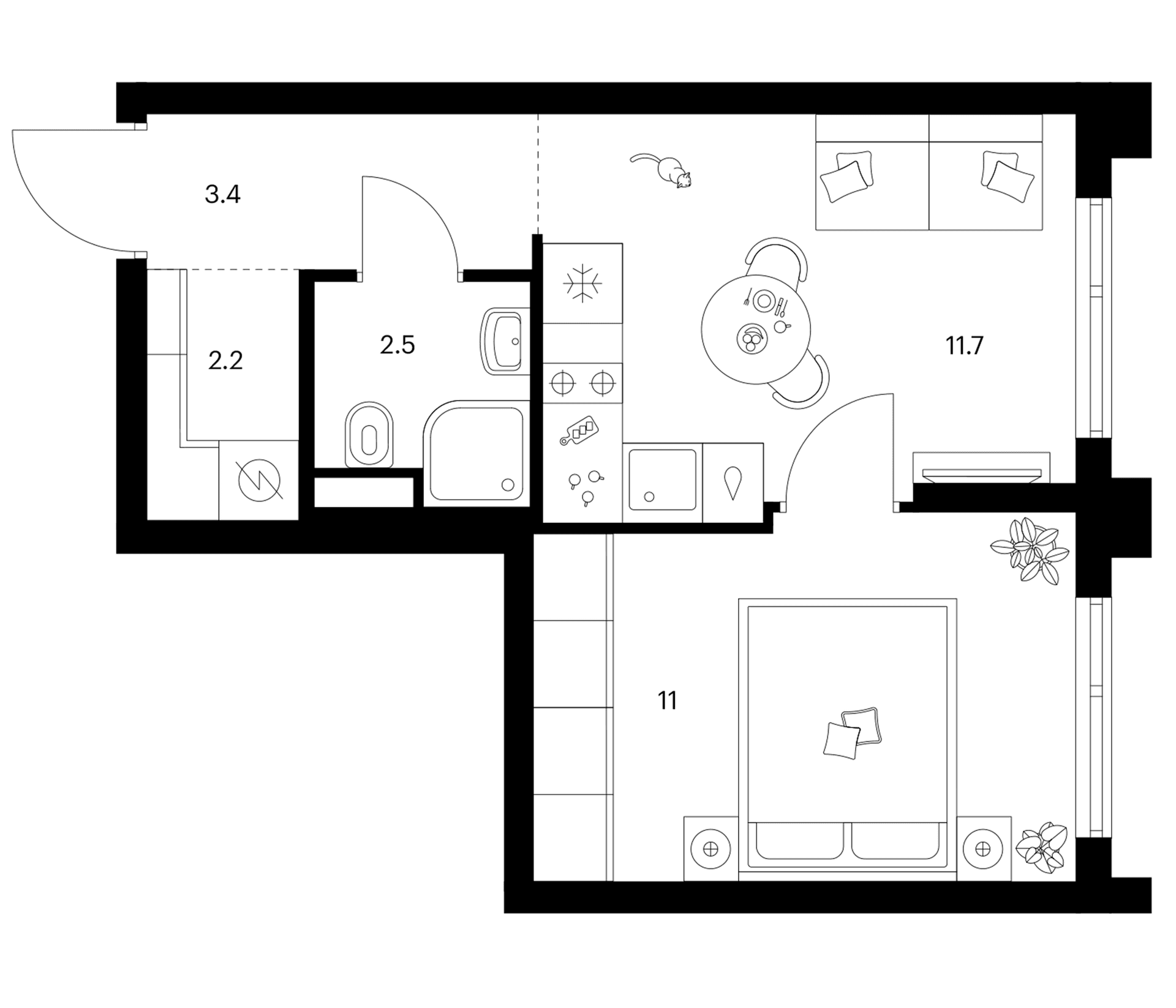 Планировка: 1-комнатная квартира 30,8 м² в ЖК «Зеленый парк»