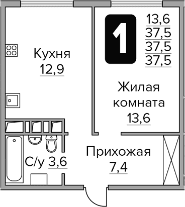 1-комнатная квартира