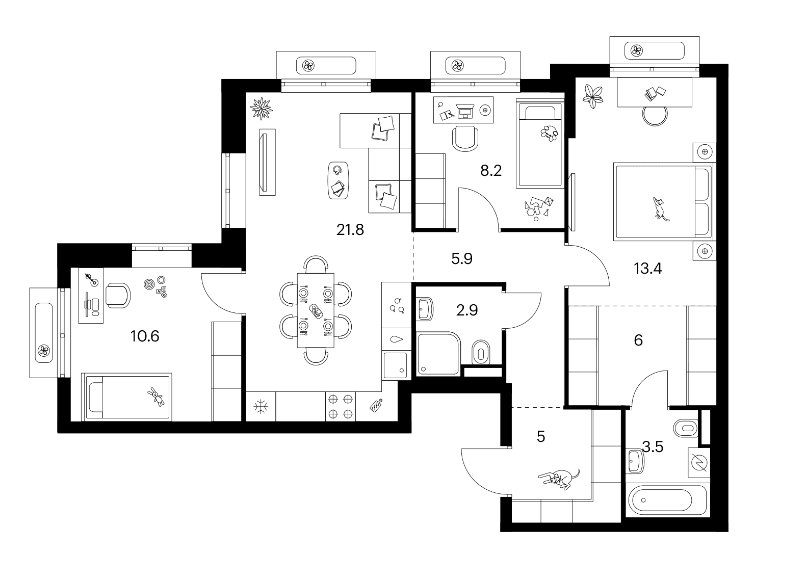 Планировка: 3-комнатная квартира 77,3 м² в ЖК «Ярославский»