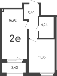 Планировка: Евродвушка 38,6 м² в ЖК «17 линия»