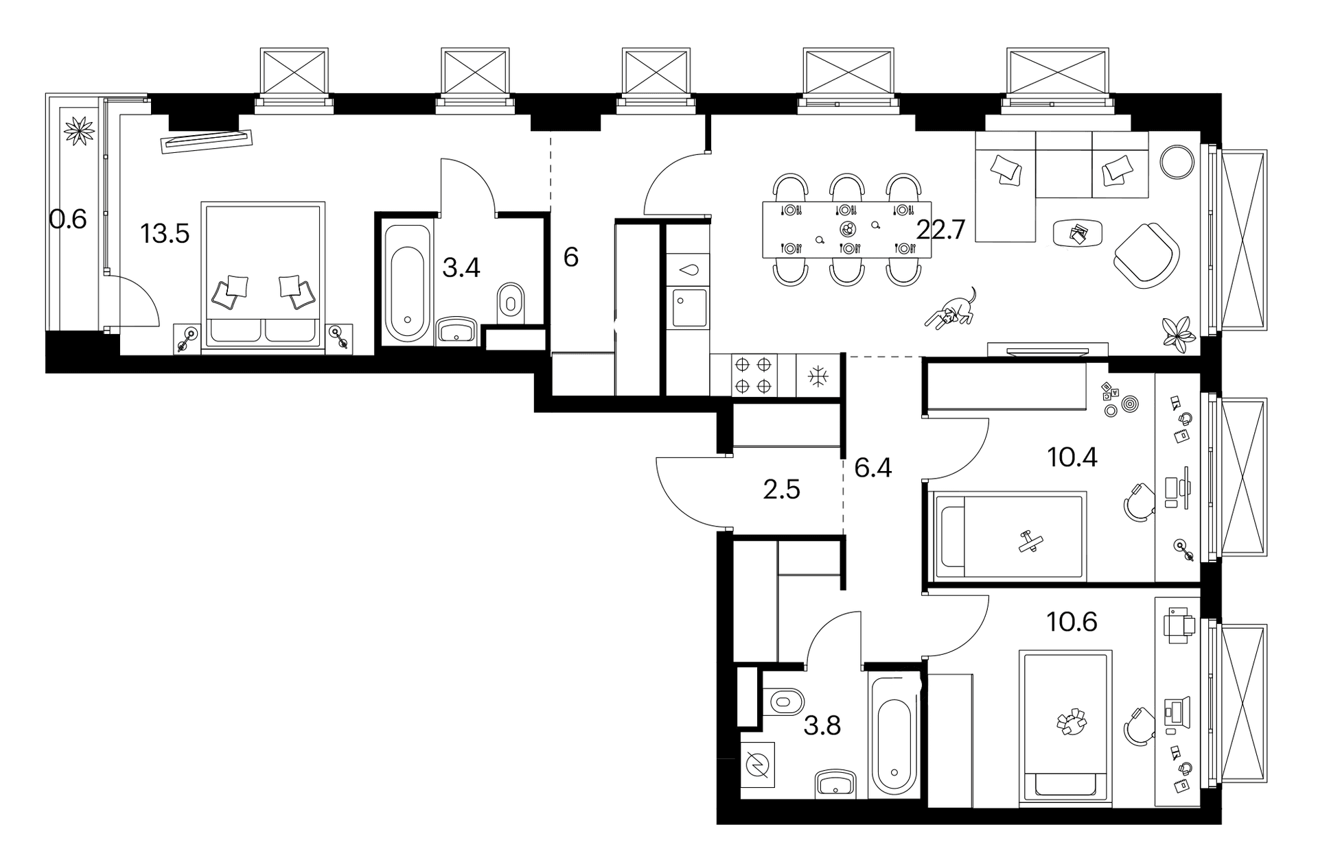 Планировка: 3-комнатная квартира 79,3 м² в ЖК «2-й Иртышский»