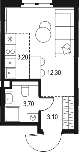 Планировка: Студия 22,3 м² в ЖК «Левел Мечникова»