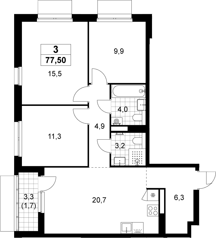 Планировка: Квартира евро-4 75,8 м² в ЖК «Деснаречье»