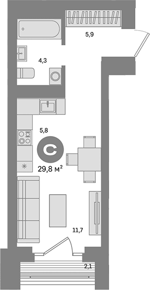 Планировка: Студия 27,7 м² в ЖК «Метроном»