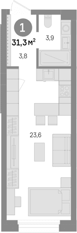 Планировка: Студия 31,3 м² в ЖК «Квартал Издание»