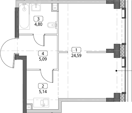 Планировка: Студия 39,6 м² в ЖК «СИТИДЗЕН»