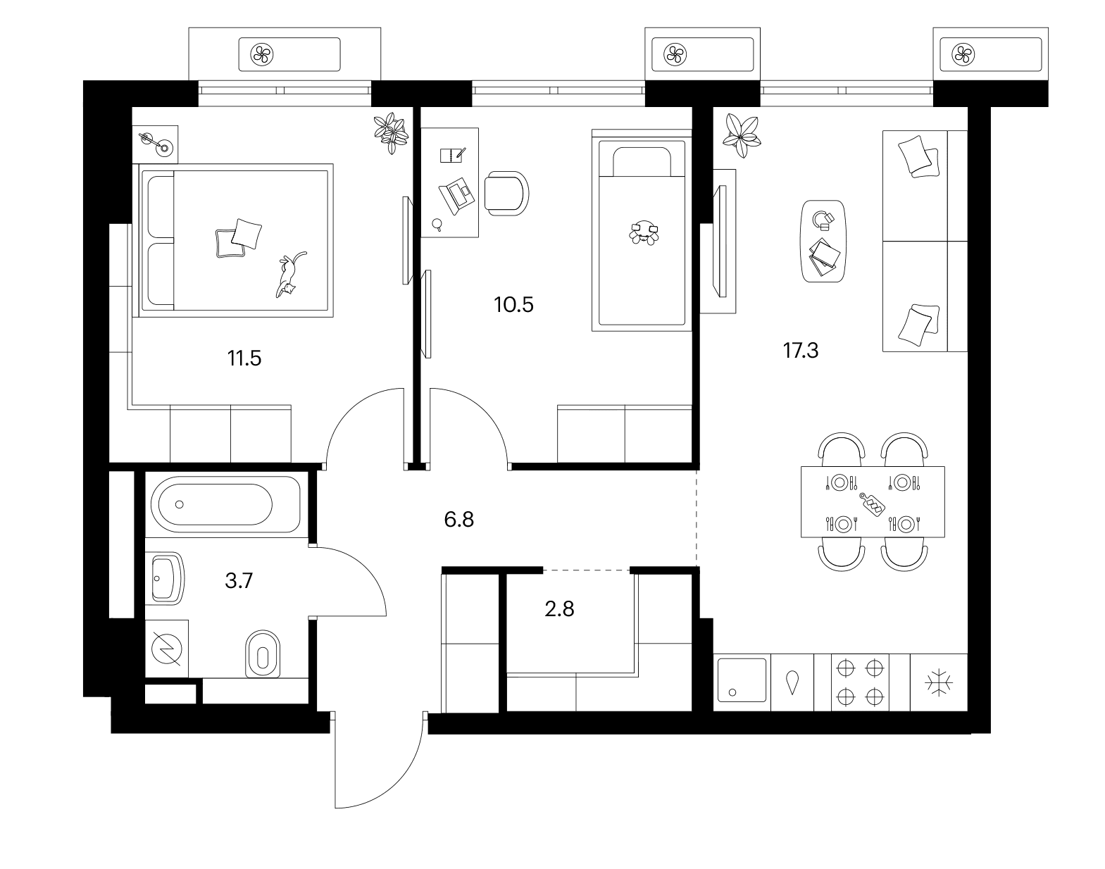 Планировка: 2-комнатная квартира 52,6 м² в ЖК «Ярославский»