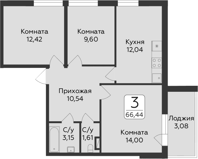 3-комнатная квартира
