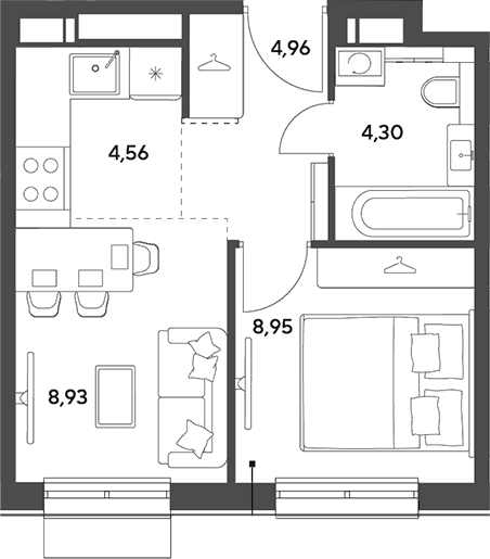 Планировка: Евродвушка 31,7 м² в ЖК «Публицист»