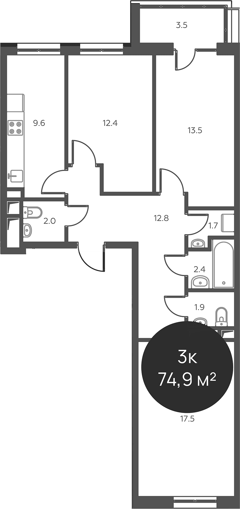 3-комнатная квартира