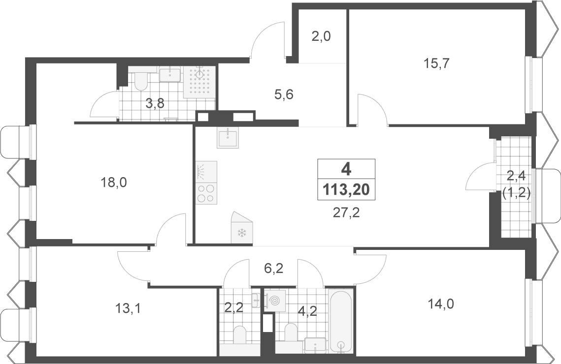 Планировка: Квартира евро-5 112 м² в ЖК «Деснаречье»