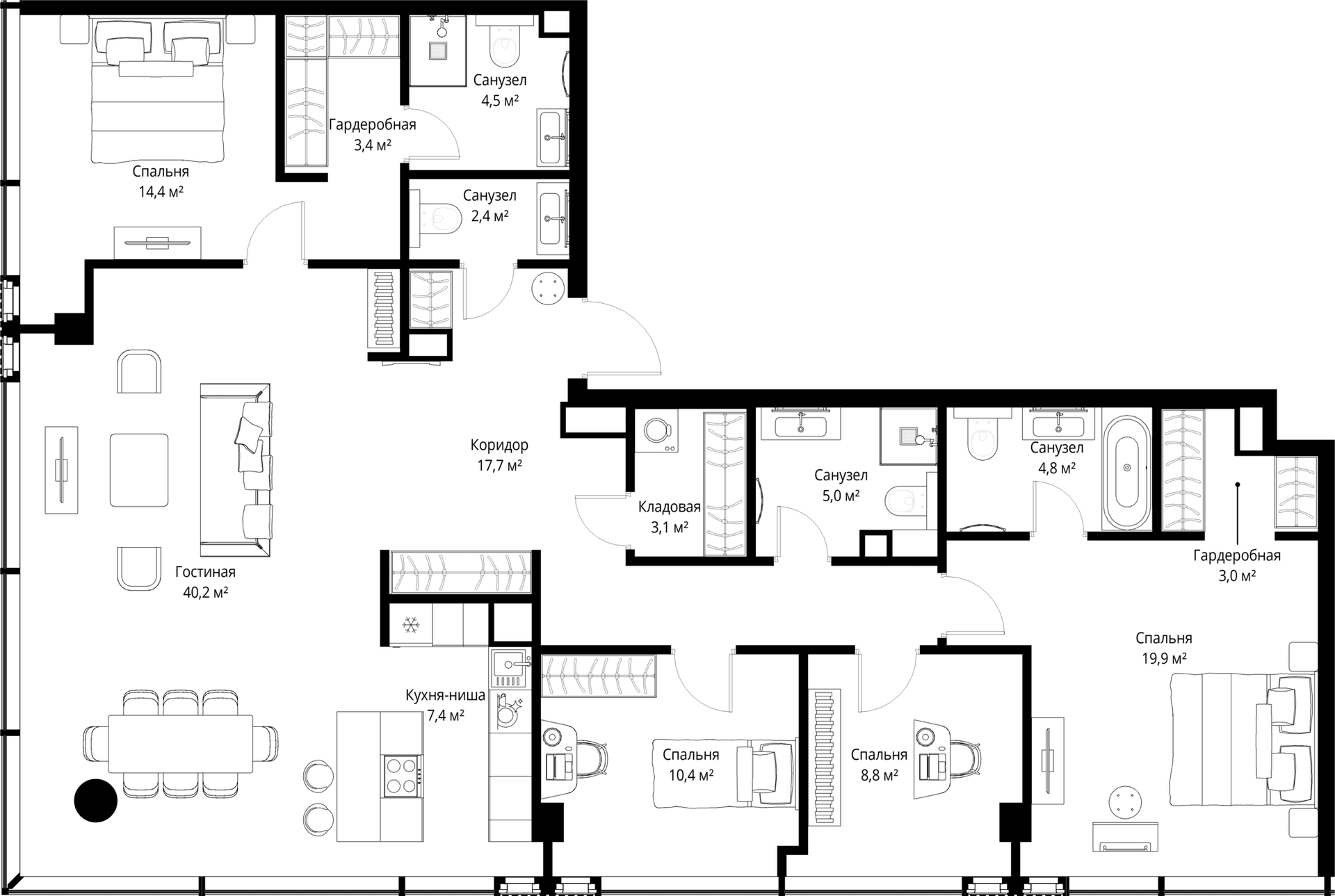 Планировка: Квартира евро-5 145 м² в ЖК «Слава»