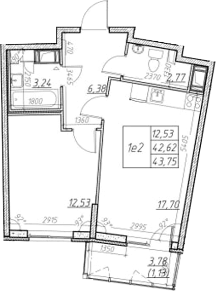 Планировка: Евродвушка 42,6 м² в ЖК «Левитан»
