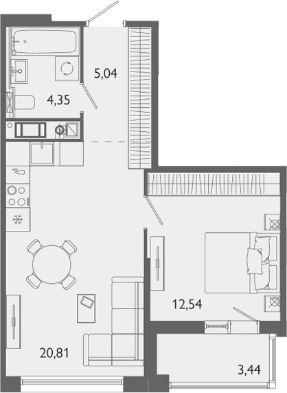 Планировка: Евродвушка 42,7 м² в ЖК «Лиггат»