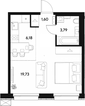 Планировка: Студия 31,3 м² в ЖК «ЭВО»
