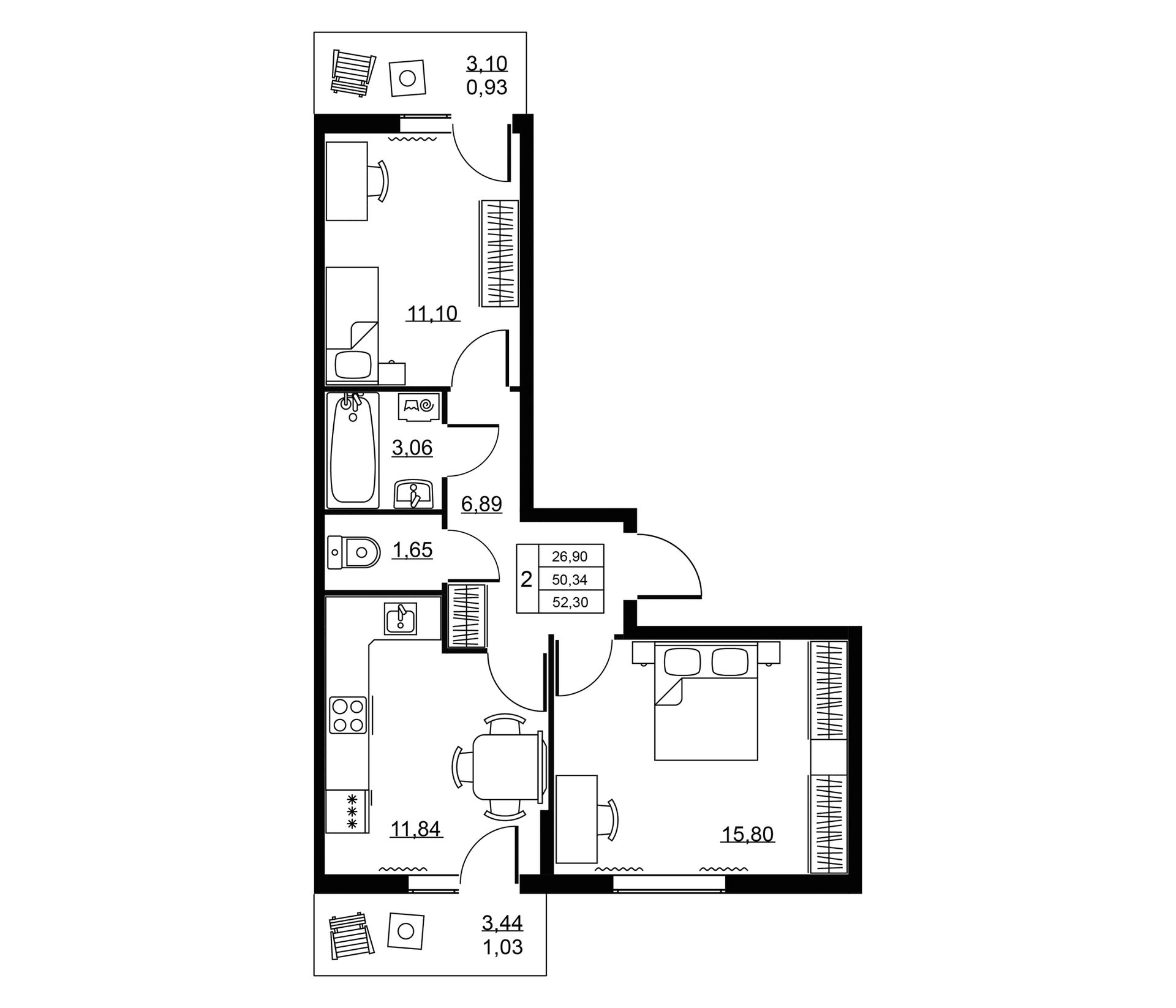 Планировка: 2-комнатная квартира 50,3 м² в ЖК «Пулковское, 34»