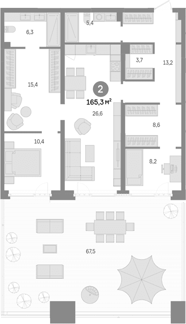 Планировка: 2-комнатная квартира 97,8 м² в ЖК «Квартал Издание»