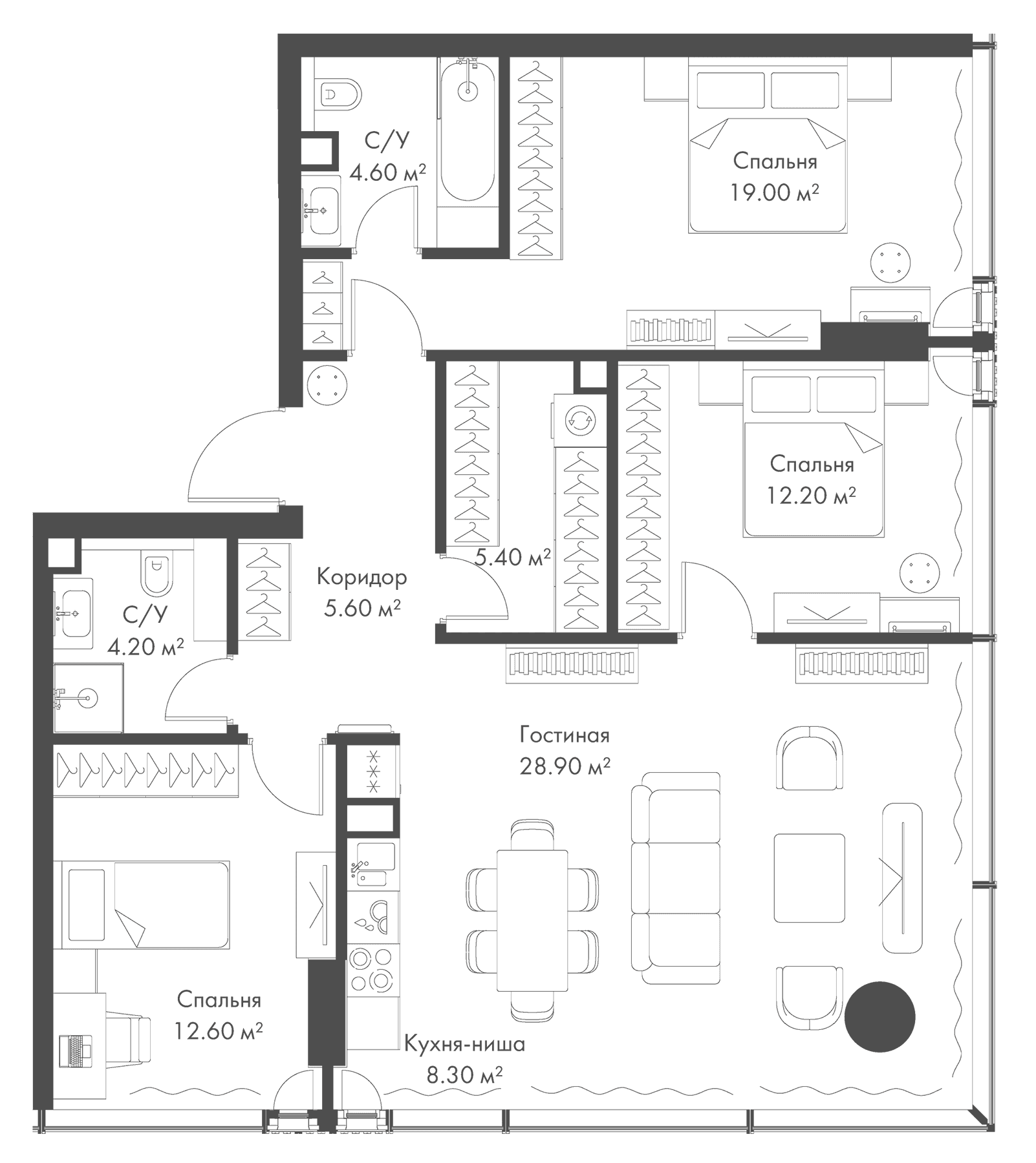Планировка: Квартира евро-4 100,8 м² в ЖК «Слава»