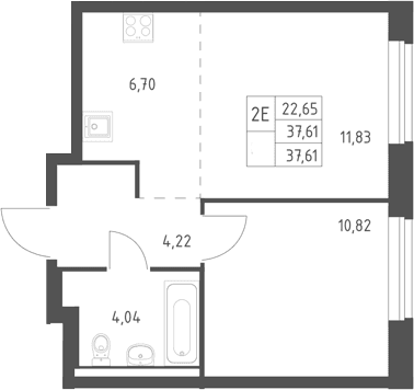 Планировка: Евродвушка 37,6 м² в ЖК «Горки Парк»