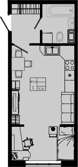 Планировка: Студия 32,3 м² в ЖК «PIXEL»