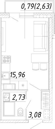 Планировка: Студия 21,8 м² в ЖК «Догма Юкки»