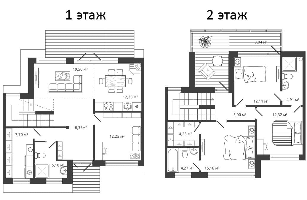 Планировка: Таунхаус 124,2 м² в ЖК «Коттеджный поселок Моменты.Репино»