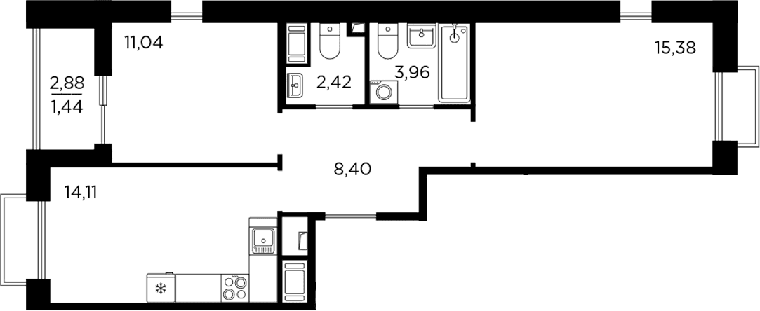 Планировка: 2-комнатная квартира 55,3 м² в ЖК «Респект»