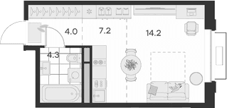 Планировка: Студия 29,7 м² в ЖК «Михалевич»