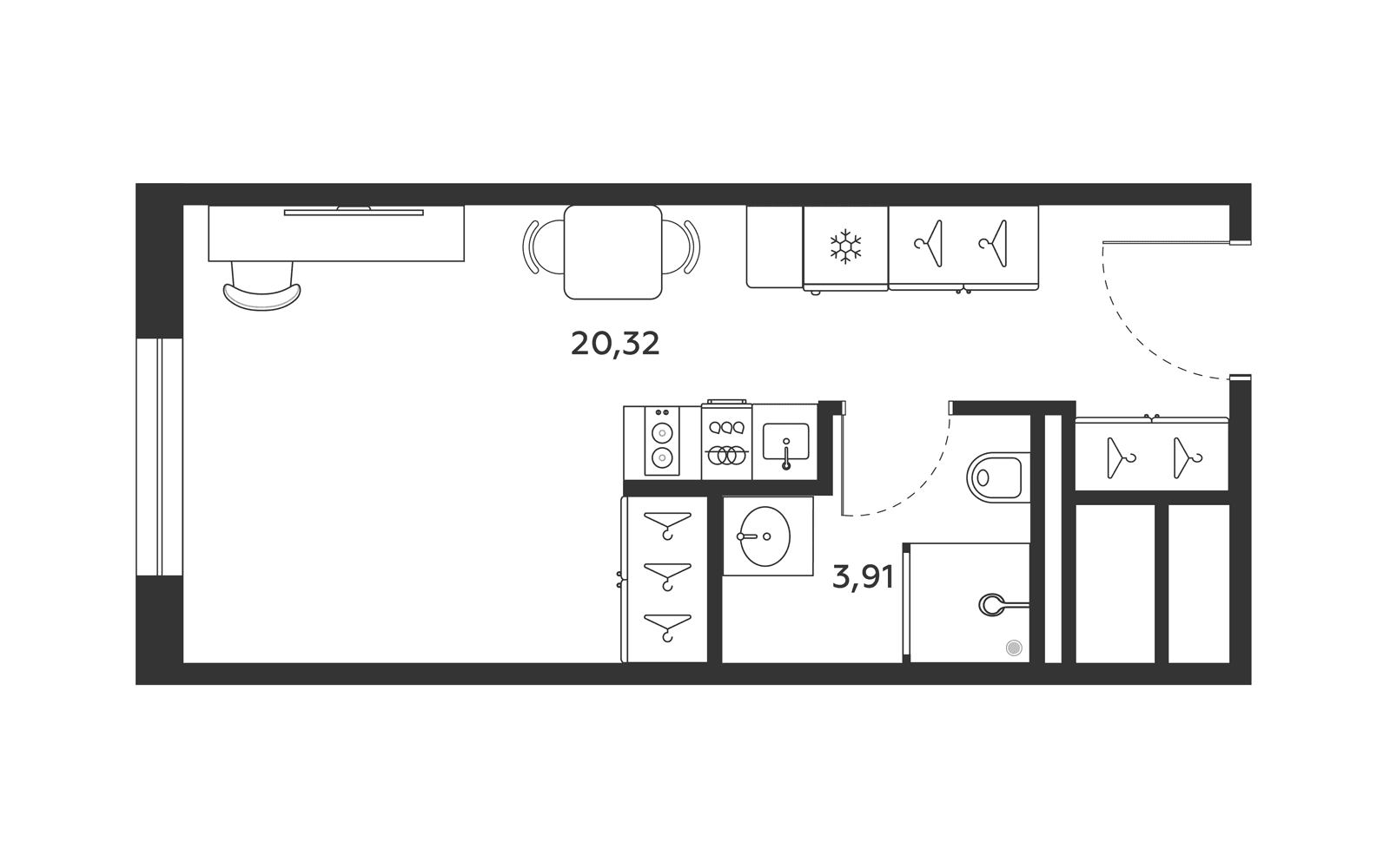 Планировка: Студия 24,3 м² в ЖК «МФК SAAN»