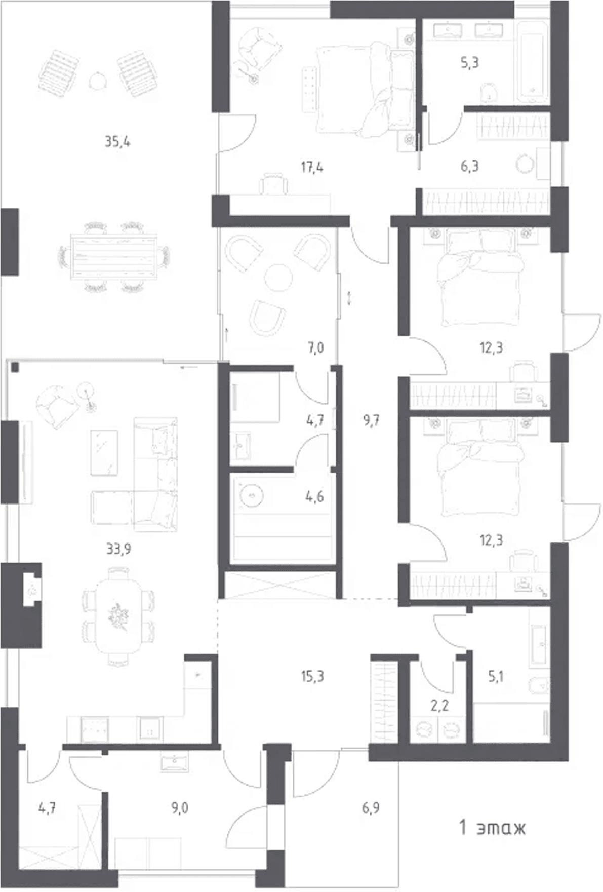Планировка: Коттедж 162,6 м² в ЖК «Коттеджный поселок ПОРТ ЭММ»