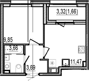 Планировка: Евродвушка 28,7 м² в ЖК «Оптимист»
