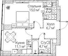 Планировка: 1-комнатная квартира 40,2 м² в ЖК «СЕЗАР БУДУЩЕЕ»