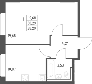 Планировка: 1-комнатная квартира 38,3 м² в ЖК «Большое Юрлово»