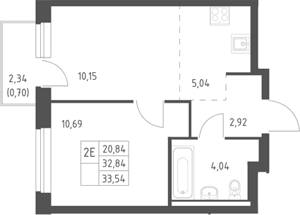 Планировка: Евродвушка 32,8 м² в ЖК «Горки Парк»