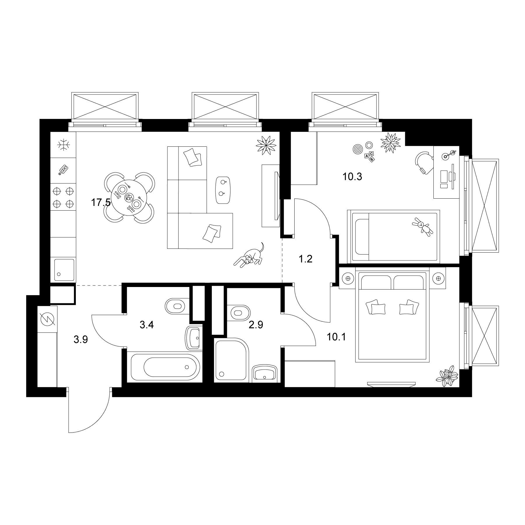Планировка: 2-комнатная квартира 49,3 м² в ЖК «2-й Иртышский»