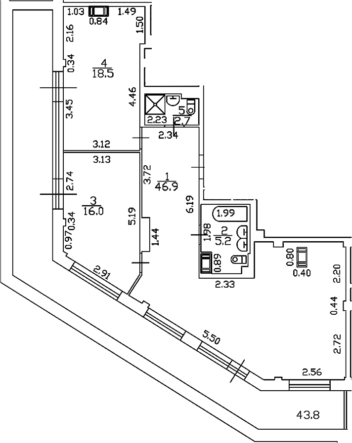 Планировка: Евротрёшка 87,3 м² в ЖК «Odoevskij 17»