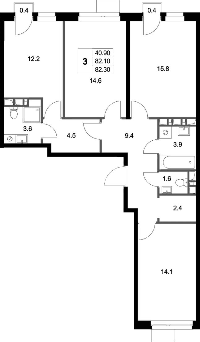 Планировка: 3-комнатная квартира 82,1 м² в ЖК «Легенда Марусино»
