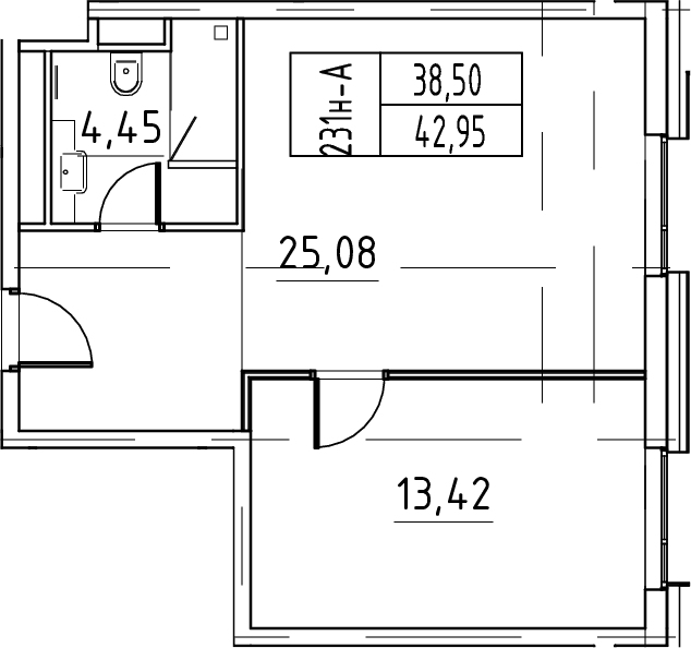 Планировка: Евродвушка 43 м² в ЖК «ЙЕС Лидер»