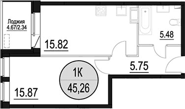 Планировка: Евродвушка 42,9 м² в ЖК «Солнечный Парк»