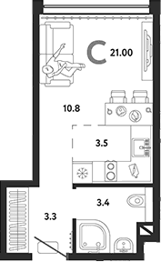 Планировка: Студия 21 м² в ЖК «Страна.Озерная»
