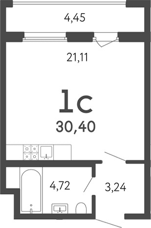 Планировка: Студия 29,1 м² в ЖК «17 линия»