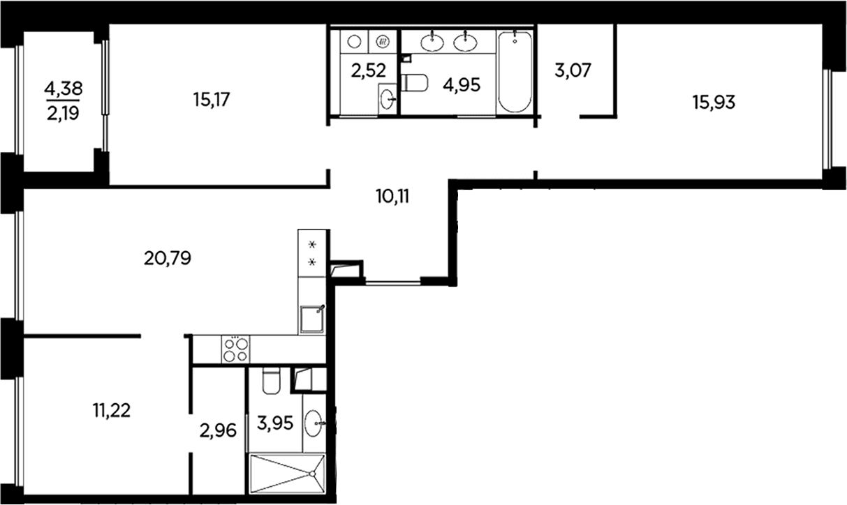 Планировка: Квартира евро-4 90,7 м² в ЖК «Акватория»