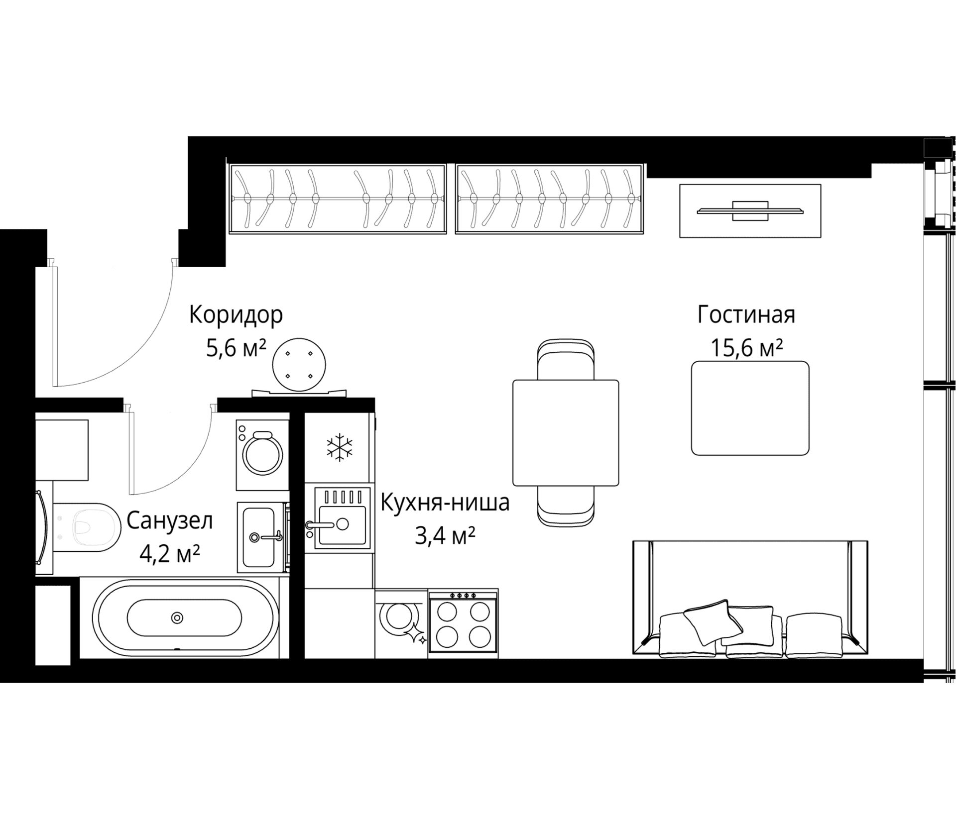 Планировка: Студия 28,8 м² в ЖК «Слава»
