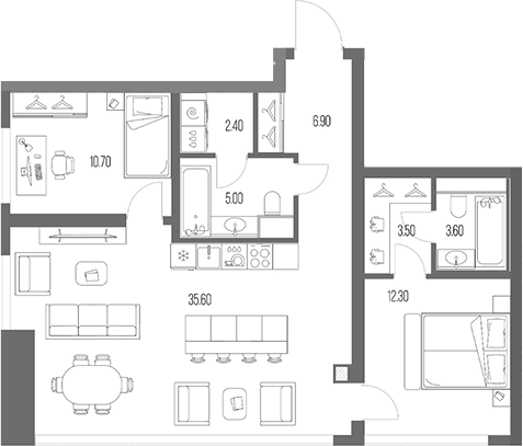Планировка: 2-комнатная квартира 80 м² в ЖК «Северный Порт»