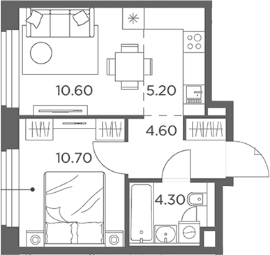 Планировка: Евродвушка 35,4 м² в ЖК «Белый Град»