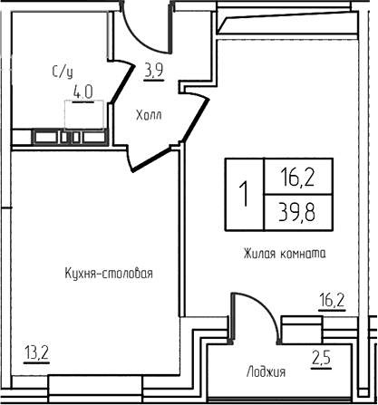 Планировка: Евродвушка 37,3 м² в ЖК «Троицкий»