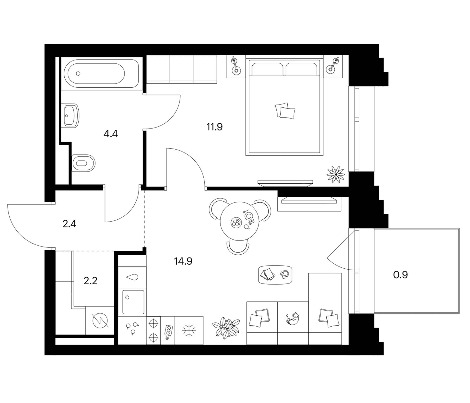 Планировка: 1-комнатная квартира 35,8 м² в ЖК «Зеленый парк»