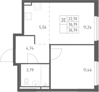 Планировка: Евродвушка 36,8 м² в ЖК «Мытищи Парк»