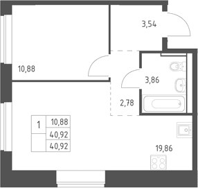 Планировка: Евродвушка 40,9 м² в ЖК «Егорово парк»