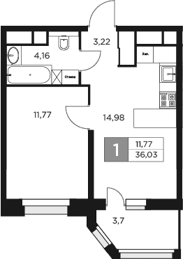 Планировка: Евродвушка 35,3 м² в ЖК «Восток 2»